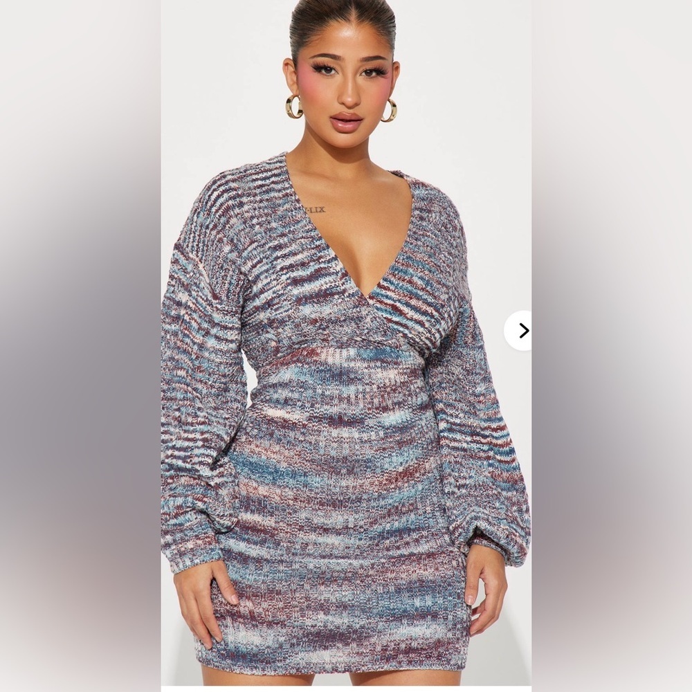 Fashion Nova Vienna Sweater Mini Dress - Brown/combo XL - Picture 2 of 7